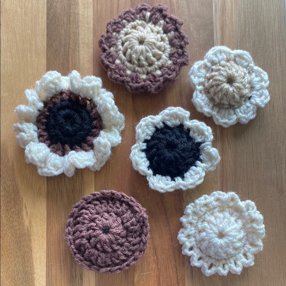 Handcrafted Crochet Flower Set - Cream, Brown, and Black